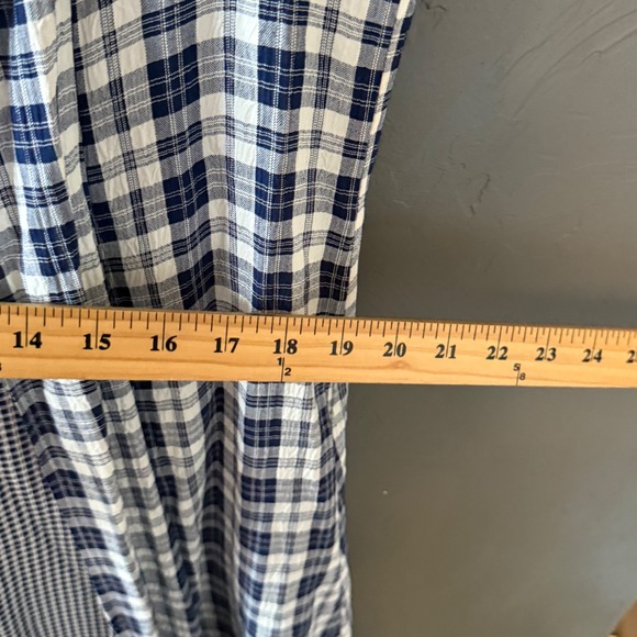 Cottage Vintage 90s Newport News Blue White Plaid Gingham Tie Front Maxi Dress - Picture 8 of 9
